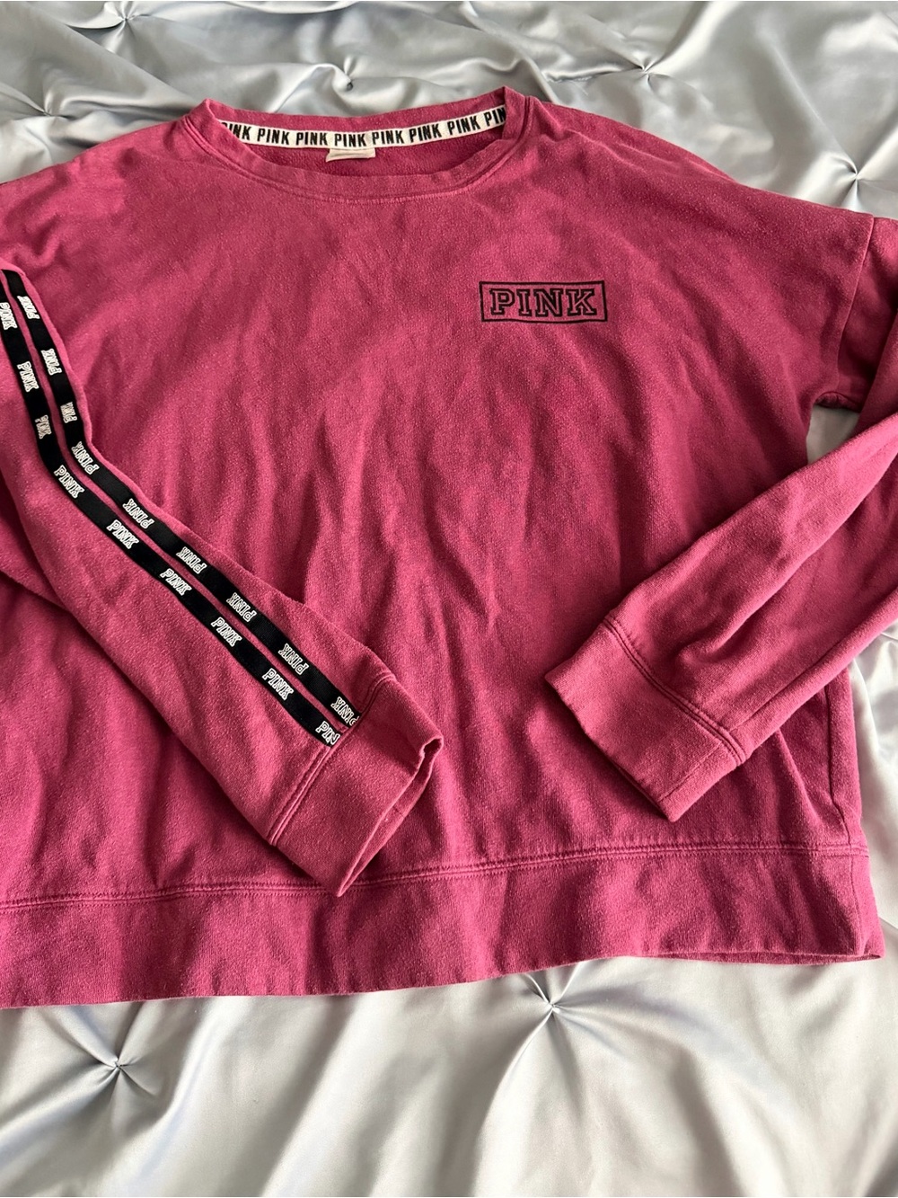 Victoria's Secret PINK Raspberry Crewneck with Branded Sleeve Tape
